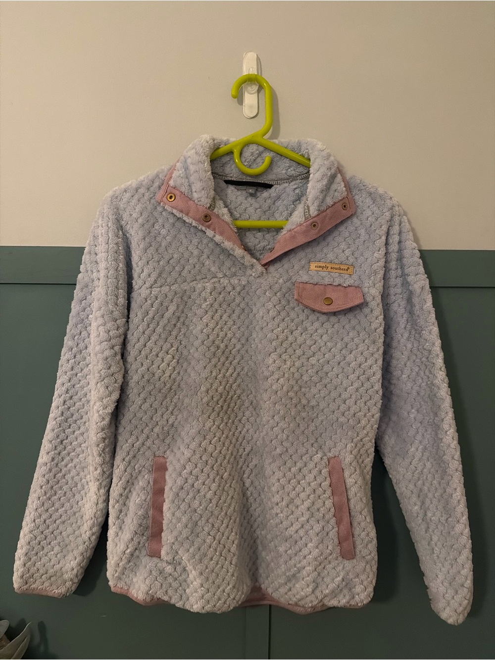 Simply Southern Plush Pullover in Light Gray with Pink Accents